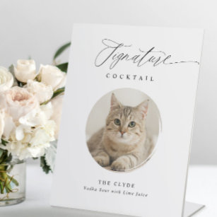 Signature Cocktail Sign Pet Foto Elegant Wedding Reclamebord Met Voetstuk