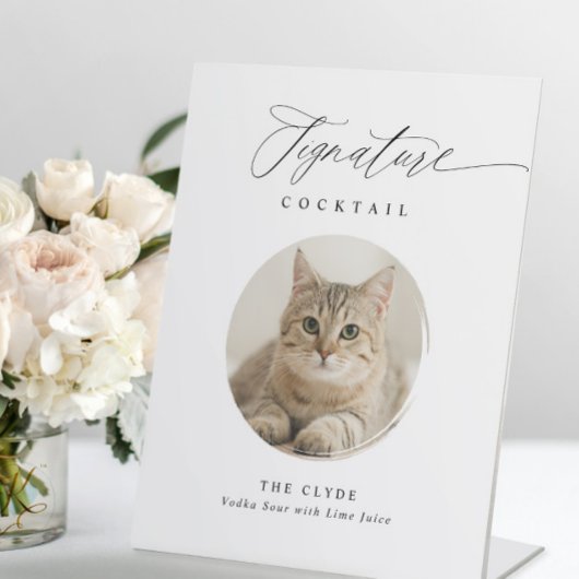 Signature Cocktail Sign Pet Foto Elegant Wedding Reclamebord Met Voetstuk