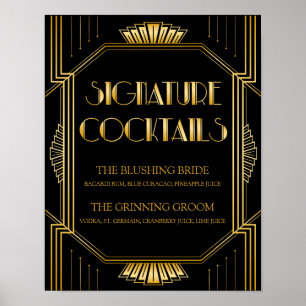 Signature Cocktail Wedding Sign   Gatsby Art Deco Poster
