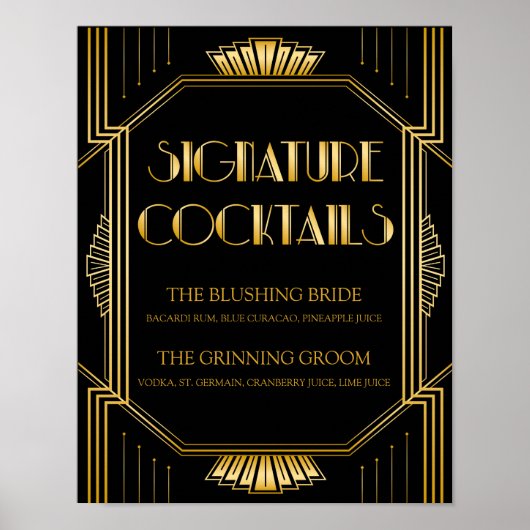 Signature Cocktail Wedding Sign | Gatsby Art Deco Poster (Voorkant)