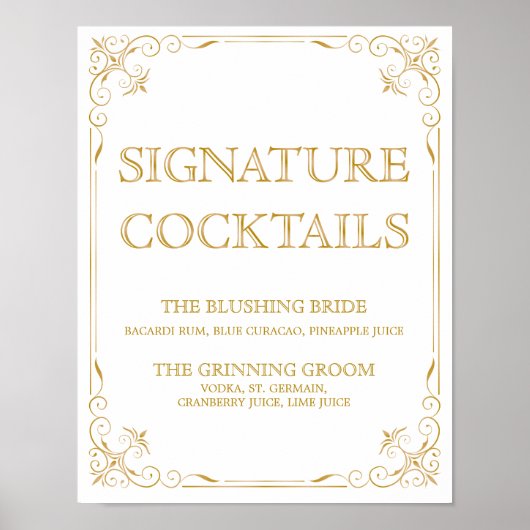 Signature Cocktail Wedding Sign | Gatsby Art Deco Poster (Voorkant)