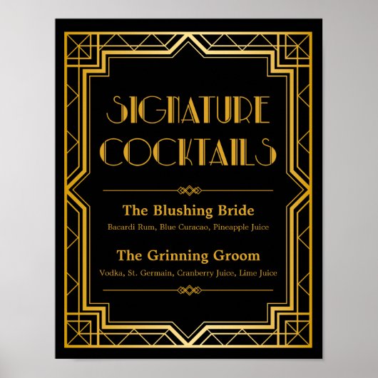 Signature Cocktail Wedding Sign | Gatsby Art Deco Poster (Voorkant)