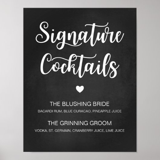 Signature Cocktail Wedding Sign Modern Calligrafie Poster (Voorkant)