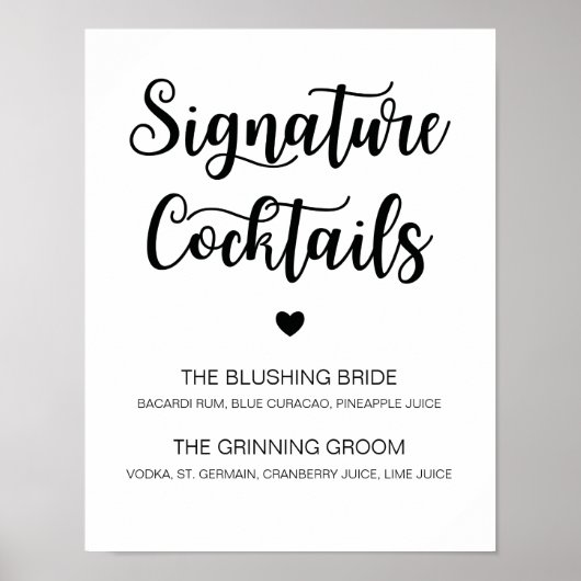 Signature Cocktail Wedding Sign Modern Calligrafie Poster (Voorkant)