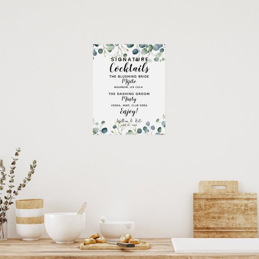 Signature Cocktailbar eucalyptus trouwteken Poster (Keuken)