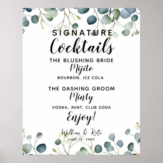 Signature Cocktailbar eucalyptus trouwteken Poster (Voorkant)