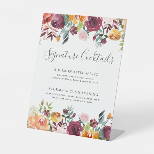 Signature Cocktails Autumn Weddenschap Menu Reclamebord Met Voetstuk (Voorkant)