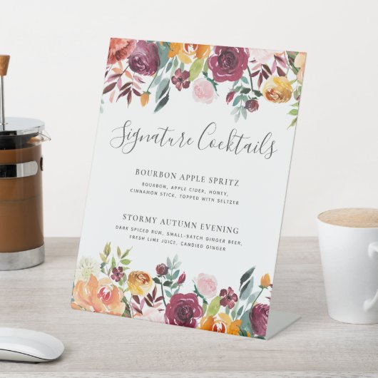 Signature Cocktails Autumn Weddenschap Menu Reclamebord Met Voetstuk (Insitu)