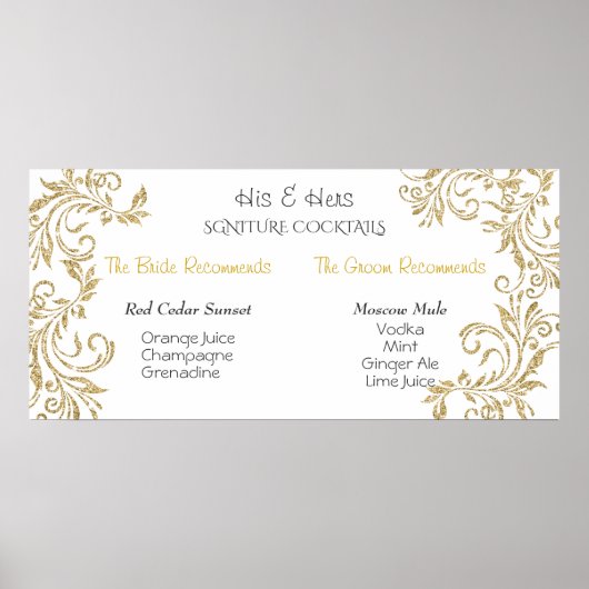 Signature Cocktails, Bride and Groom Gold Glitter Poster (Voorkant)