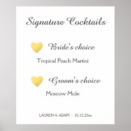 Signature Cocktails bruiloft sign, faux gold harar Poster