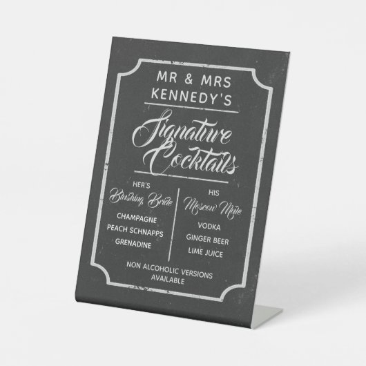Signature Cocktails Chalkboard Wedding Drinken Reclamebord Met Voetstuk (Voorkant)