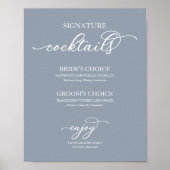 Signature Cocktails Chic Script Dusty Blue Sign Poster (Voorkant)