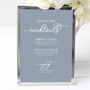 Signature Cocktails Chic Script Stofblauwe Bord Poster