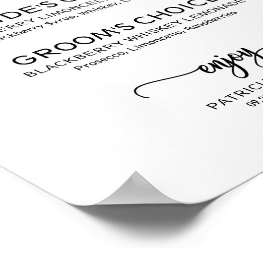 Signature Cocktails Elegant Script Wedding Sign Poster (Hoek)