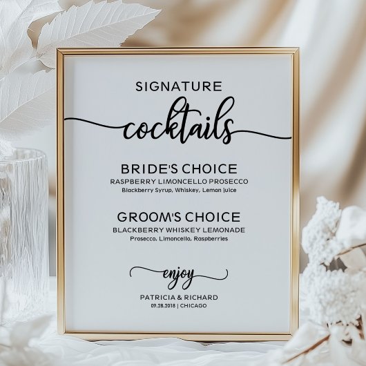 Signature Cocktails Elegant Script Wedding Sign Poster