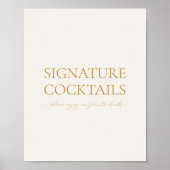 Signature Cocktails Elegant Wedding Bar Sign Poster (Voorkant)