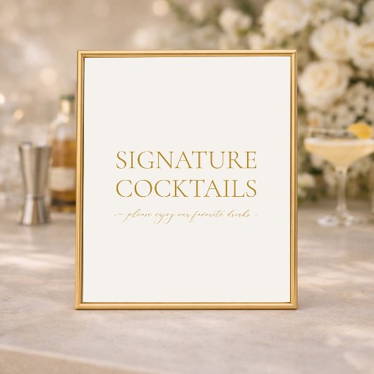 Signature Cocktails Elegant Wedding Bar Sign Poster