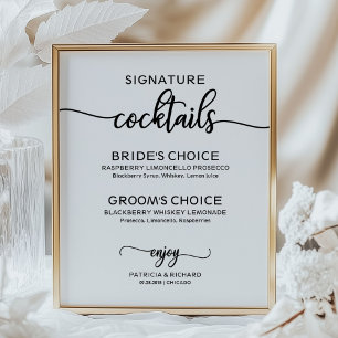 Signature Cocktails Elegante Script Trouwbord Poster