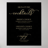 Signature Cocktails Goud Schrift Zwart Bord Poster (Voorkant)