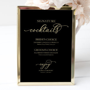 Signature Cocktails Goud Schrift Zwart Bord Poster