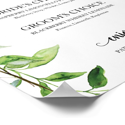 Signature Cocktails Greenery Waterverf Elegant Poster (Hoek)