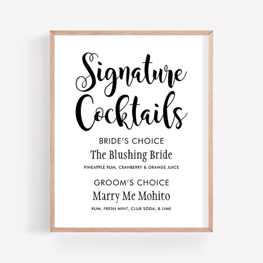 Signature Cocktails Poster Sign | Zwarte Script