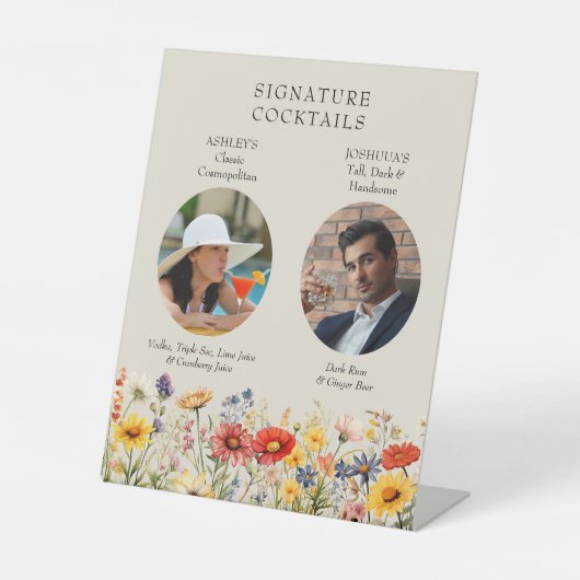 Signature Cocktails Rustieke Wildflower Wedding Ba Reclamebord Met Voetstuk (Voorkant)