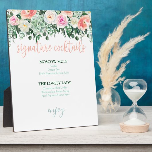 Signature Cocktails Sign - Succulents Wedding Fotoplaat (Zijkant)