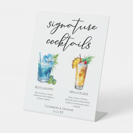 Signature Cocktails Strand Bruiloft Menu Reclamebord Met Voetstuk (Voorkant)