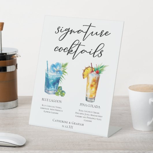 Signature Cocktails Strand Bruiloft Menu Reclamebord Met Voetstuk (Insitu)