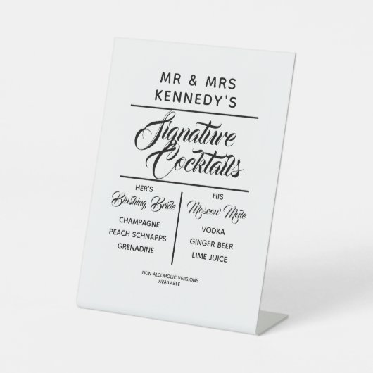 Signature Cocktails Wedding Drinken Pedestal Sign Reclamebord Met Voetstuk (Voorkant)