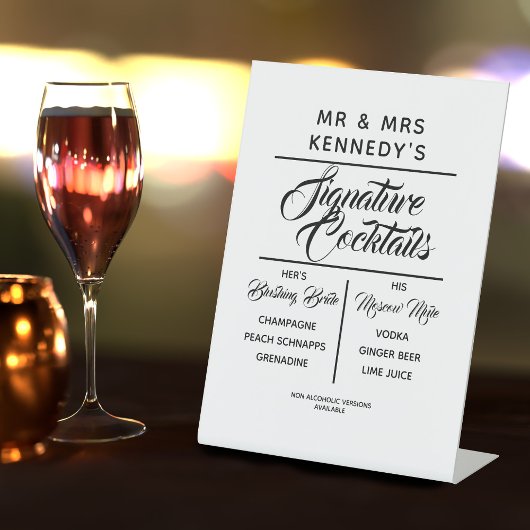 Signature Cocktails Wedding Drinken Pedestal Sign Reclamebord Met Voetstuk