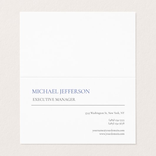 Signature Cream Modern Elegant Eenvoudig Blauw Wit Visitekaartje (Buitenkant ongevouwen)