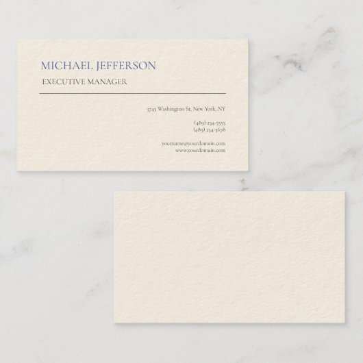 Signature Cream Modern Elegant Eenvoudig Blauw Wit Visitekaartje (Voorkant / Achterkant)