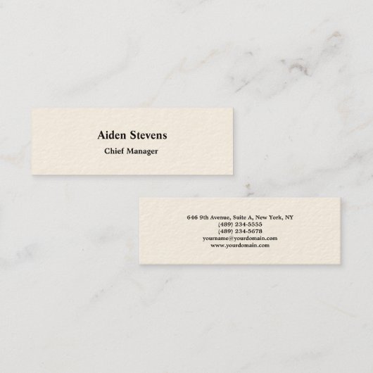 Signature Cream Simple Plain Minimalist klassikaal Mini Visitekaartje (Voorkant / Achterkant)