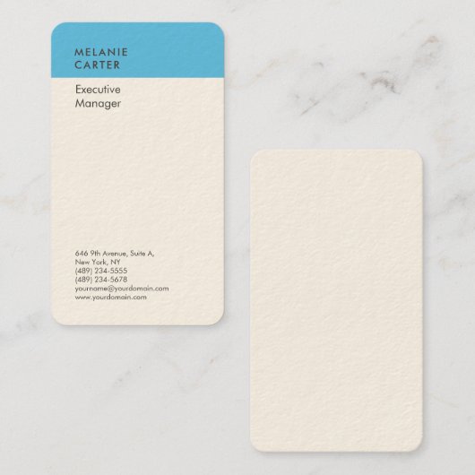 Signature crème sky blue simpel modern visitekaartje (Voorkant / Achterkant)