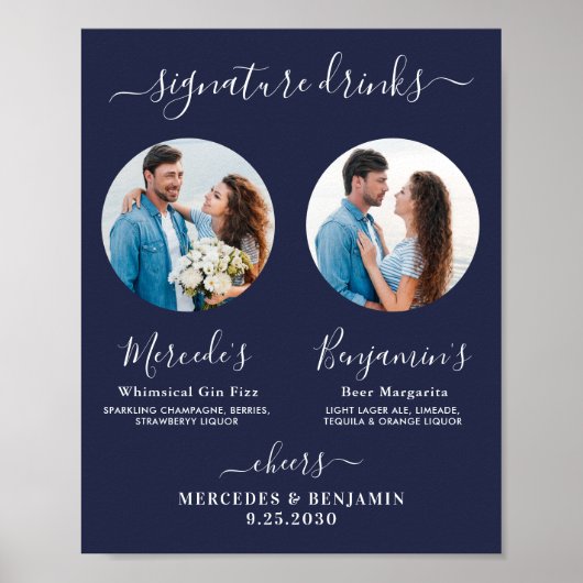 Signature Drankjes Aangepaste Foto Marineblauwe Br Poster (Voorkant)