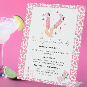 Signature Drankjes Cowboylaarzen & Bruisend Bruids Reclamebord Met Voetstuk