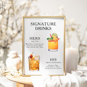 Signature Drankjes Huwelijks Cocktail Menu Poster