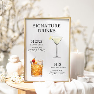 Signature Drankjes Huwelijks Cocktail Menu Poster