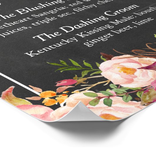 Signature Drink Cocktail Floral Chalkboard Wedding Poster (Hoek)