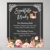 Signature Drink Cocktail Floral Chalkboard Wedding Poster (Voorkant)