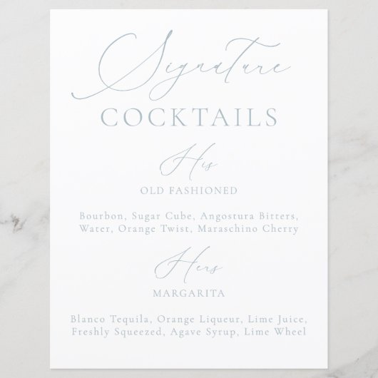 Signature Drink Dusty Blue & White Wedding Menu (Voorkant)