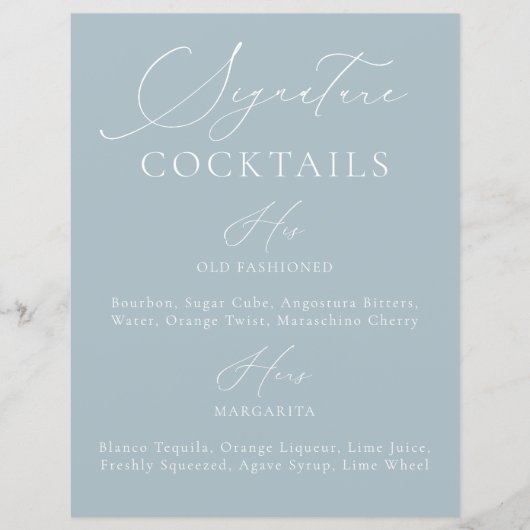 Signature Drink Dusty Blue & White Wedding Menu (Voorkant)