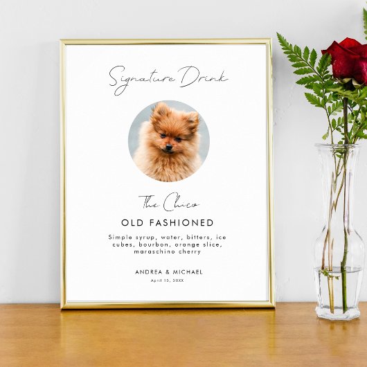 Signature Drink Menu Pet Dog Foto Trouwbord Poster