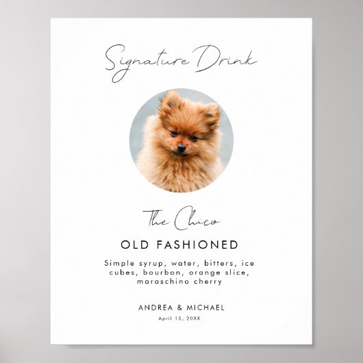 Signature Drink Menu Pet Dog Foto Trouwbord Poster (Voorkant)