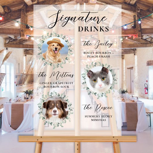 Signature Drink Pet Wedding 3 Foto Cocktail Acryl Bord