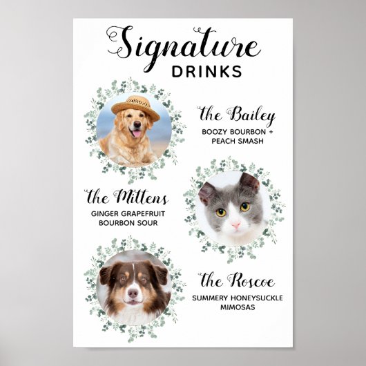 Signature Drink Pet Wedding 3 Foto Cocktail Poster (Voorkant)