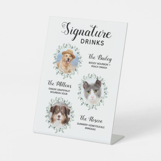 Signature Drink Pet Wedding 3 Foto Cocktail Reclamebord Met Voetstuk (Voorkant)