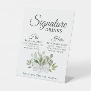 Signature Drink rustieke eucalyptus boeket bruilof Reclamebord Met Voetstuk